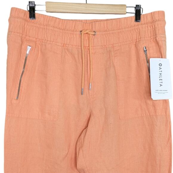 NEW Athleta Cabo Tide Linen Jogger Pants 14 Cactus Peach Orange Pull On Casual - Picture 2 of 13
